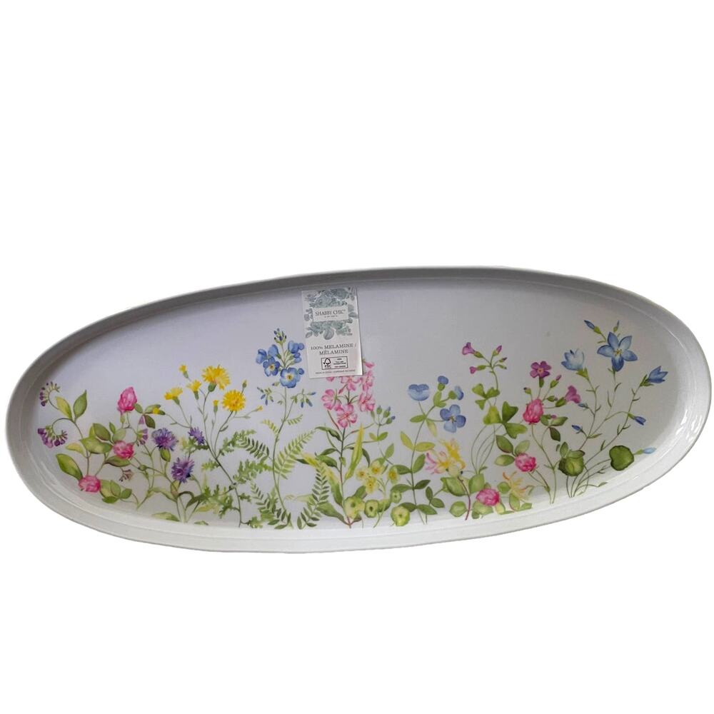 SHABBY CHIC Spring Wild Flowers Floral 19" Oval Melamine Serving Tray NEW